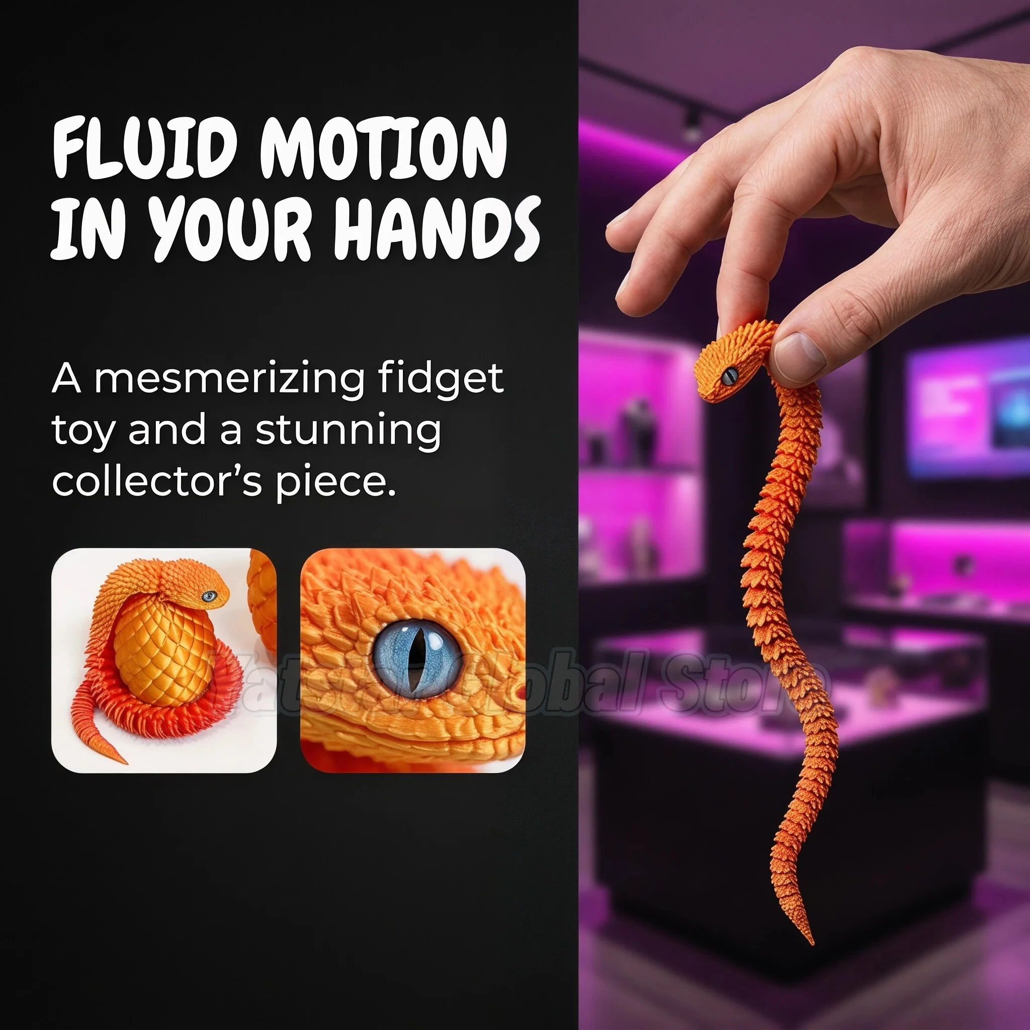 3D Printed Snake Egg Toy Creative Decompression Articulated Movable Rotatable Joints Realistic Snake Model Desktop Ornament Kids view 3