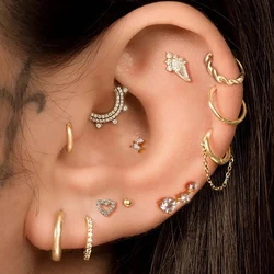 Tragus Helix Piercing Hoop Earring para Mulheres, Rook Lobe Cartilagem, Coração Orelha Percing Cadeia, Jóias de Aço Inoxidável, CC149