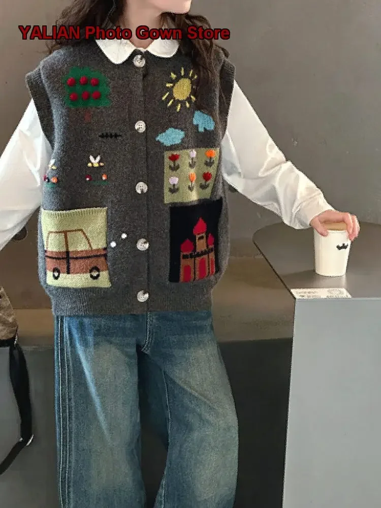 Girls Knit Vest Kids Spring Autumn Cardigan Two-Piece Look Older Kids