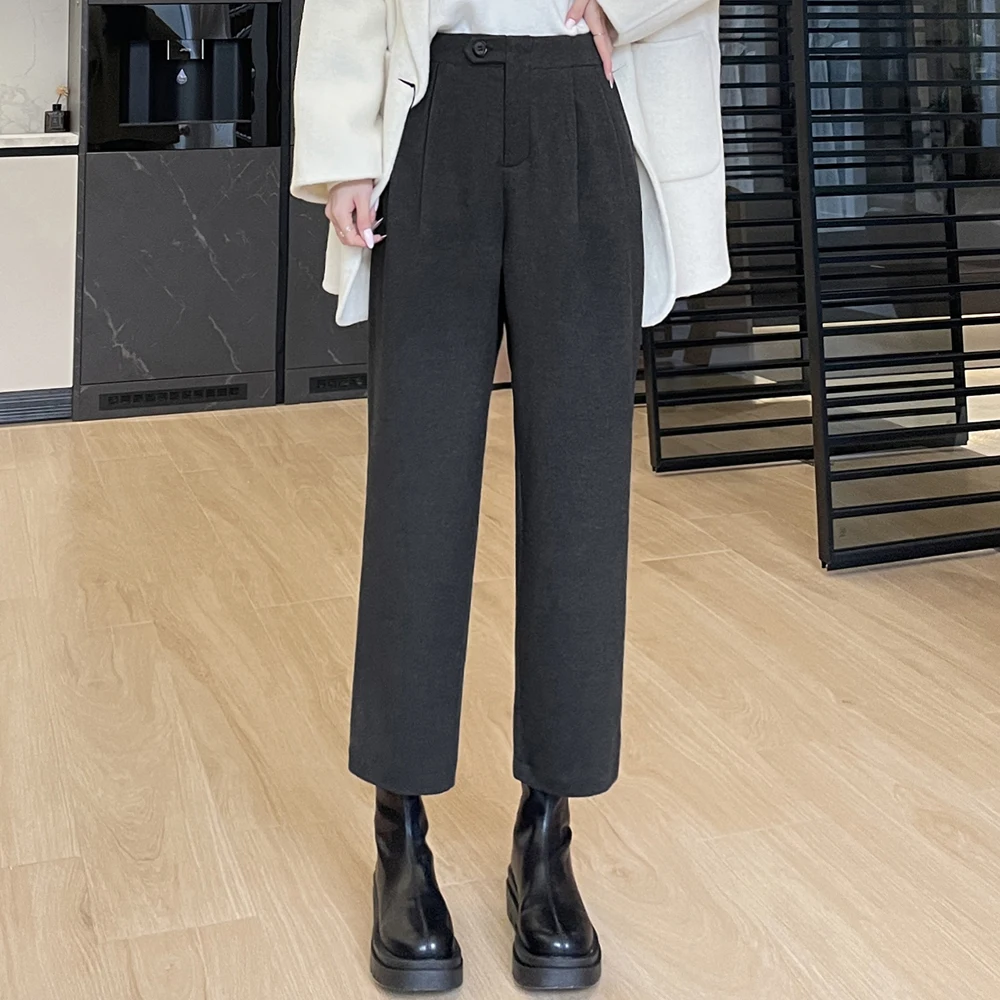 

2025 Winter New Radish Pants for Women Smoke Pipe Woolen Casual Ankle-length Solid Basics Trousers