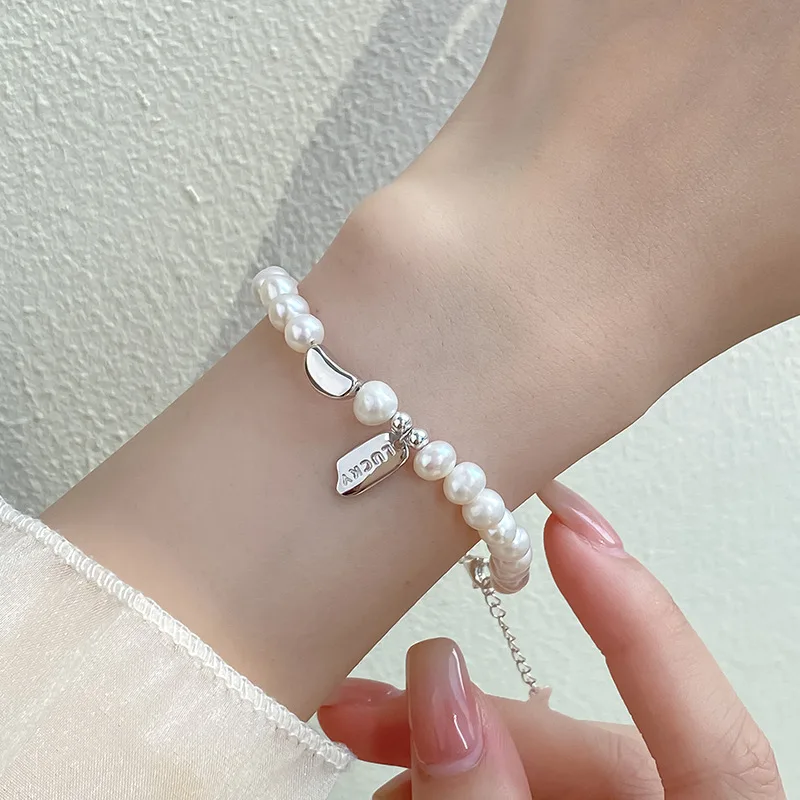 925 Sterling Silver Pearl Bracelets for Women Trend Korean Irregular Double Layer Partial Pearls Knots Bracelet Jewelry Gift