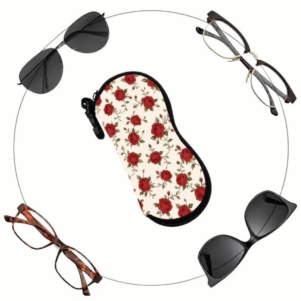 Fashion PU Leather Eyeglass Storage Bag Hanging Water-resistant Reading Glass Pouch with Clip Cartoon Sunglasses Case for Travel