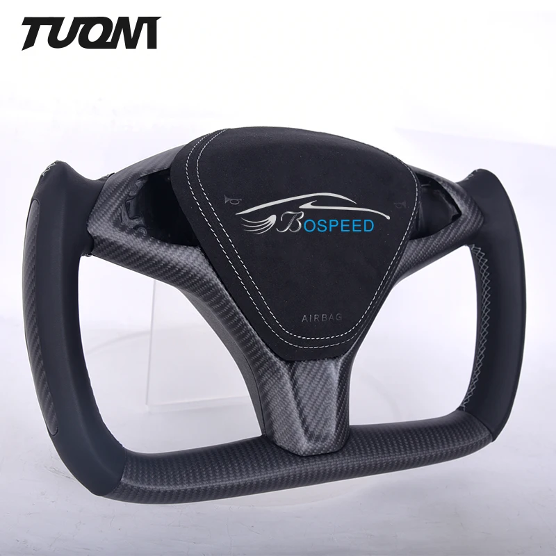 

For Tesla Model X/S Custom Yoke Shape Black Leather Carbon Fiber Steering Wheel