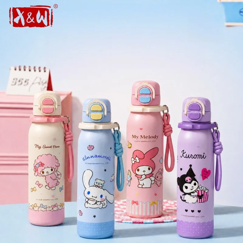 X&W Sanrio Kid Thermos Cup 460/560ml Cartoon Straw Cup 316 Stainless Steel Dual Drinking Mug Portable Student School Ice Tumbler
