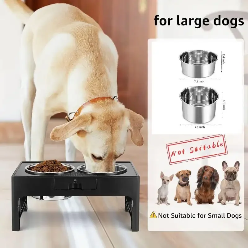 Raised Dog Bowls, 3 Height Adjustable Elevated Dog Bowl Stand with Anti-Slip Design, 2 Stainless Steel Dog Food Bowls