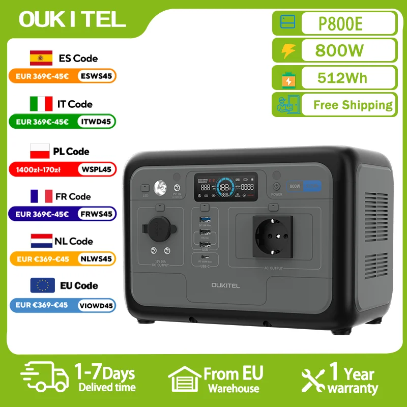 OUKITEL P800E PLUS Centrale Elettrica Portatile 800W Generatore Solare 512Wh Lifepo4 Batteria di Backup Domestico di Campeggio Esterna Alimentazione Mobile