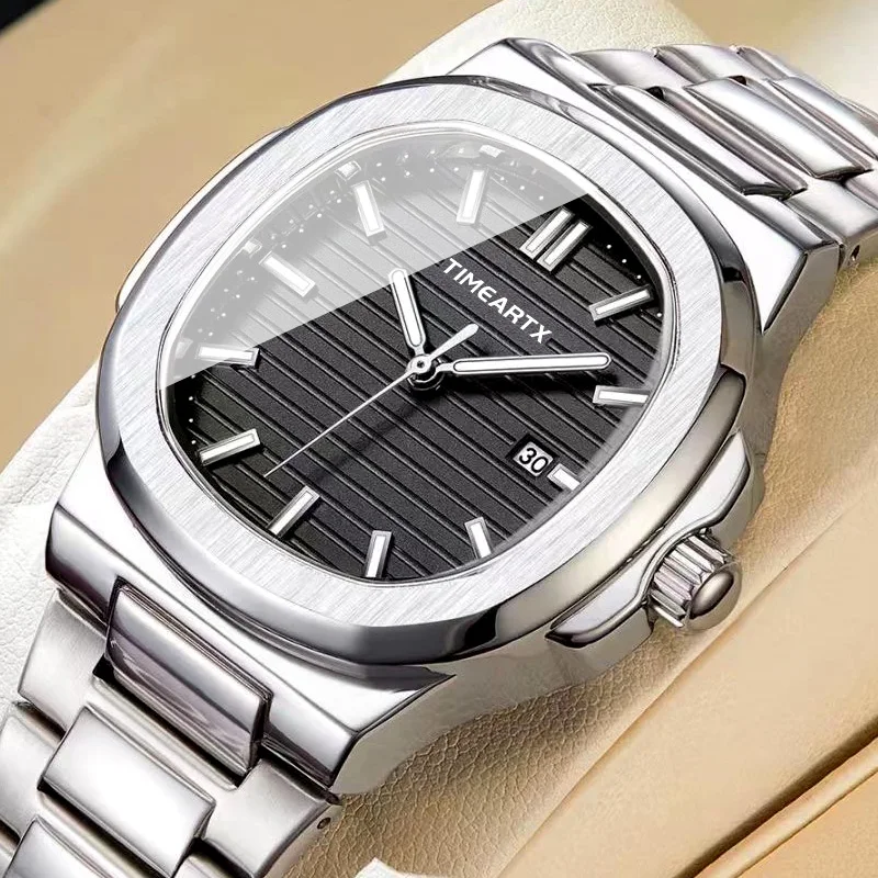 TIMEARTX Men's Analog Pointer Quartz Watch Square Dial Luminous Waterproof Stainless Steel Band Business Fashion Wristband
