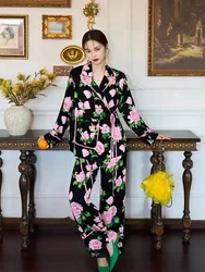 2 Piece Set Women Pajamas Print Suit 2024 Long Sleeve Elastic Waist Pants Women's Suit Casual Sleepwear Csaual Home Suit 2024