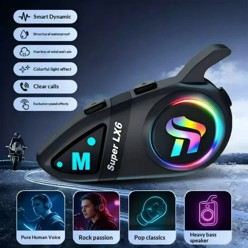 Motorcycle Helmet Bluetooth Headset Bluetooth5.4 Waterproof Wireless Hands‑free Call Music Player Stereo Moto Helmet Earphone