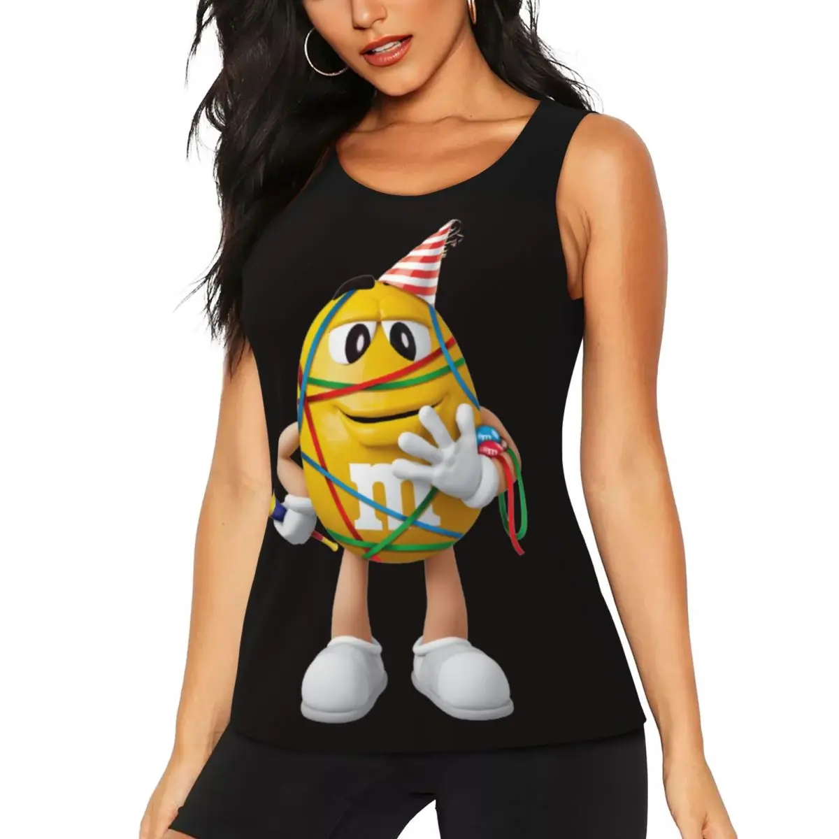 Custom M And M's Yellow Party Celebration Cartoon Workout Tank Tops Quick Dry Sleeveless Love Candy Chocolate Yoga Shirts