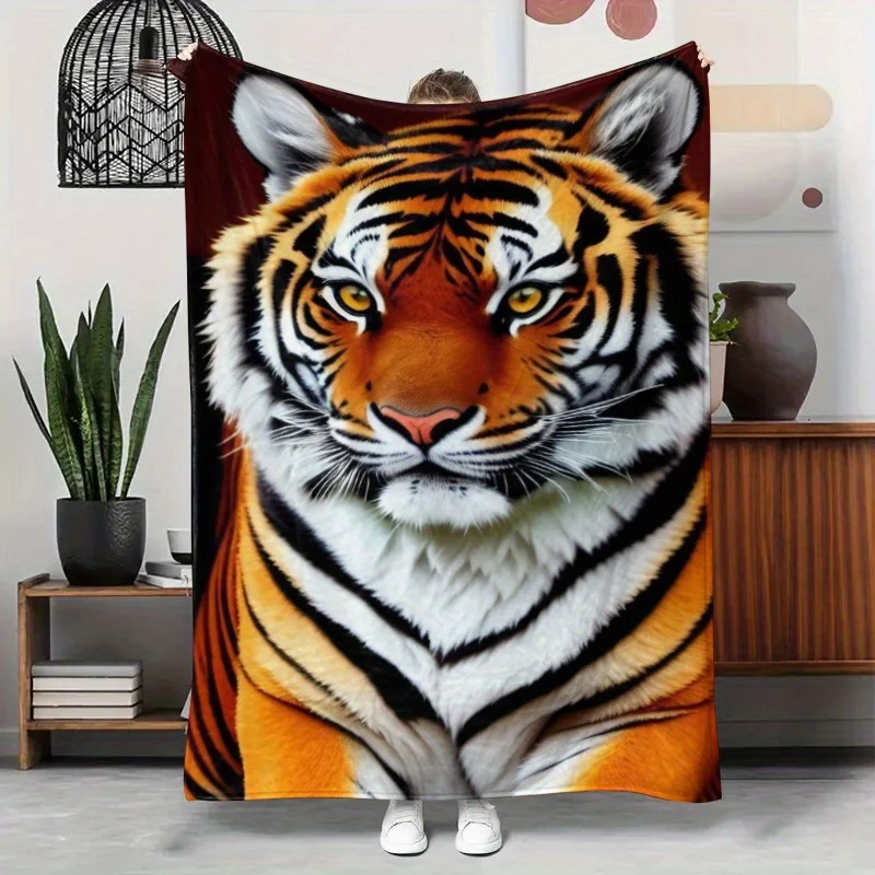 1pc King of Tigers Digital Flannel Throw Blanket - Soft, Warm, All-Season Comfort for Sofa, Office, Bed, Camping & Travel - Vibr