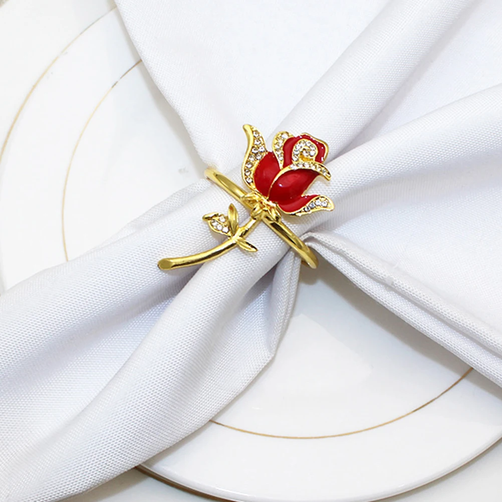 

4Pcs Rose Napkin Rings Set Elegant Dining Table Napkin Buckle for Valentine's Day Wedding Hotel Banquet Party Decorative