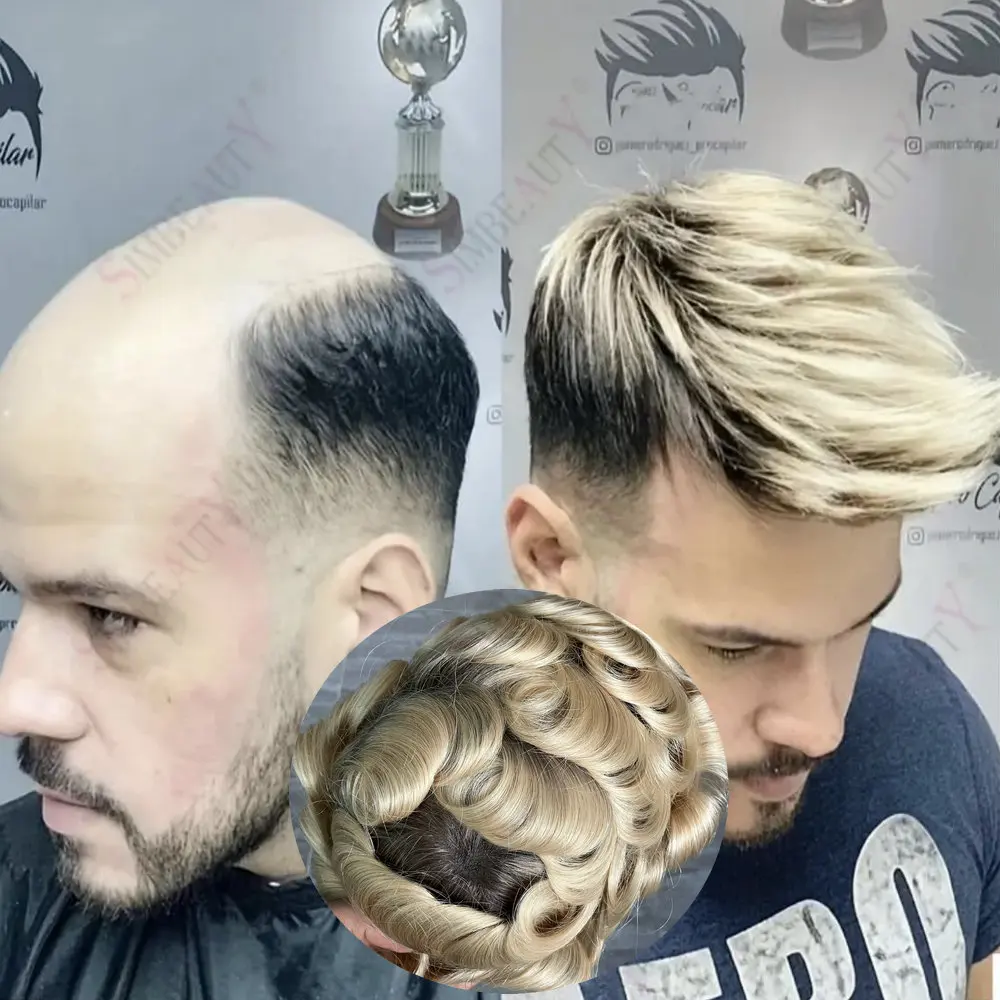 

Блондинка # 4Т # 613 0,06 мм ультратонкая основа для кожи, прочная мужская система замены парика, капиллярный протез, 100% европейские человеческие волосы