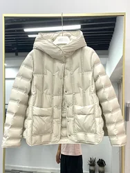 Winter Women 90% White Duck Down Coat Female Stand Collar Single-Breasted Puffer Jacket Casual Loose Hooded Parkas Coat Women