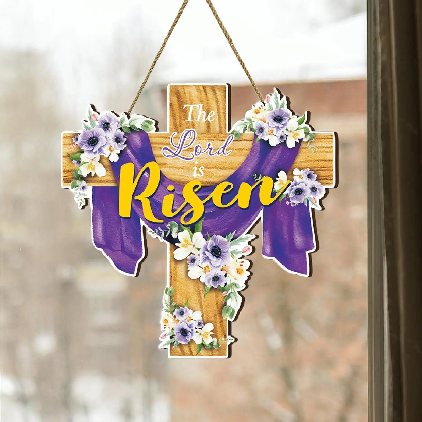 Easter Welcome Sign Pendant Door Cross Wooden Sign for Party Home Farmhouse