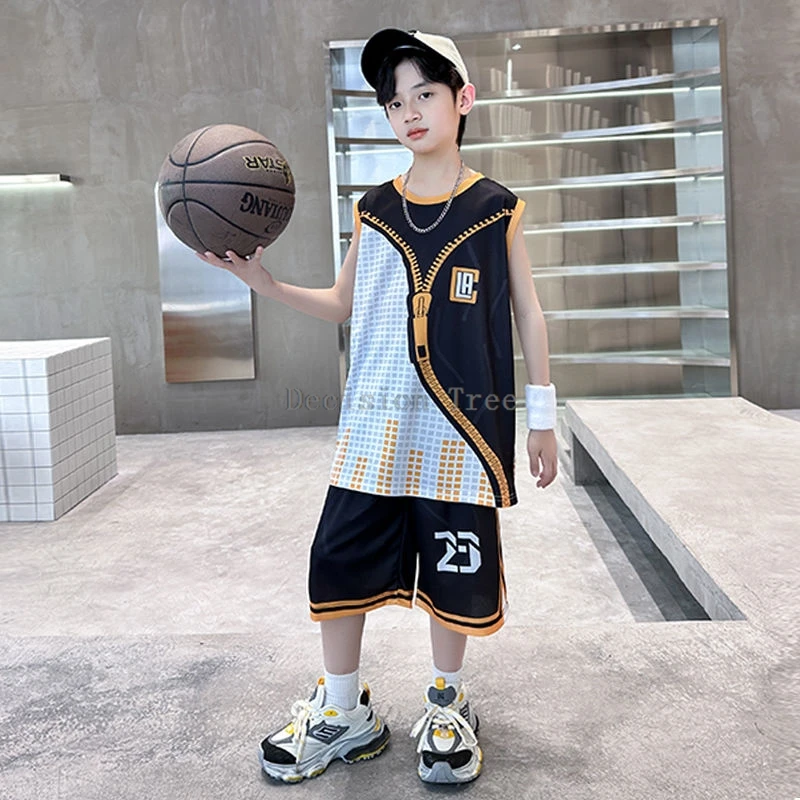 2024 chinese boys handsome cool sports clothing new thin loose quick drying basketball uniform fashionable breathable sports set