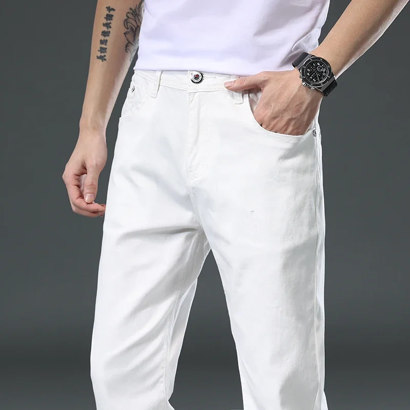 98% Cotton 2024 New Fashion White Business Casual Pants Men's Soft Work Pants Stretch Straight Trousers Male Clothes Brand