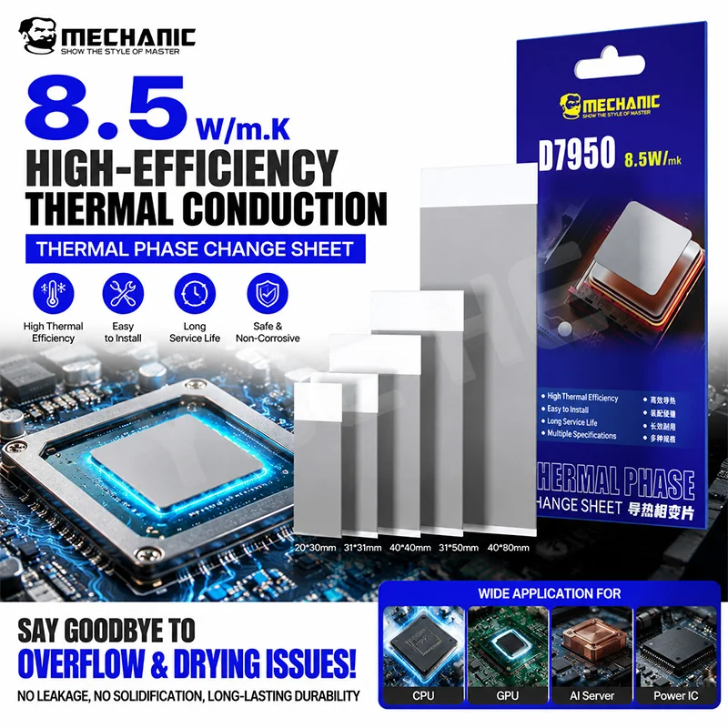MECHANIC D7950 フェーズチェンジサーマルシート 高効率サーマルパッド CPU、GPU、ノートパソコン、ノートブックチップの放熱冷却用