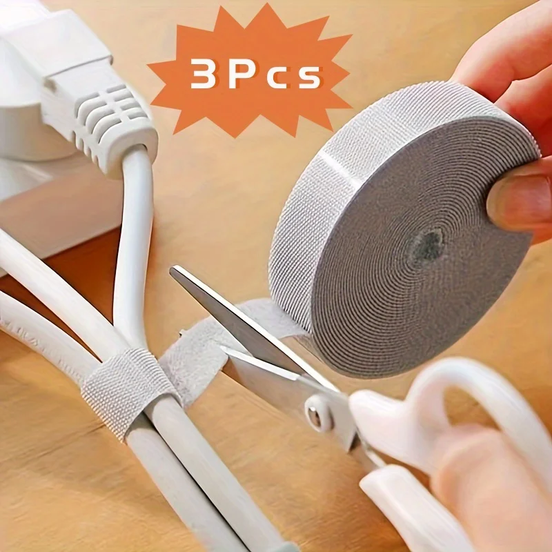 3-meter reusable durable tape cable straps - home and office - 1 roll, adjustable for computer, TV and data cables