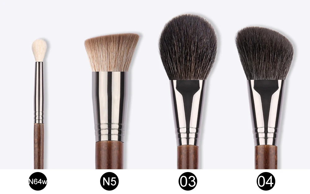 Bethy Beauty 4 PCS Goat Horse Hair Synthetic Fibers Face Powder Contour Blend Basic Eye Kit Cosmet Makeup Brush Set