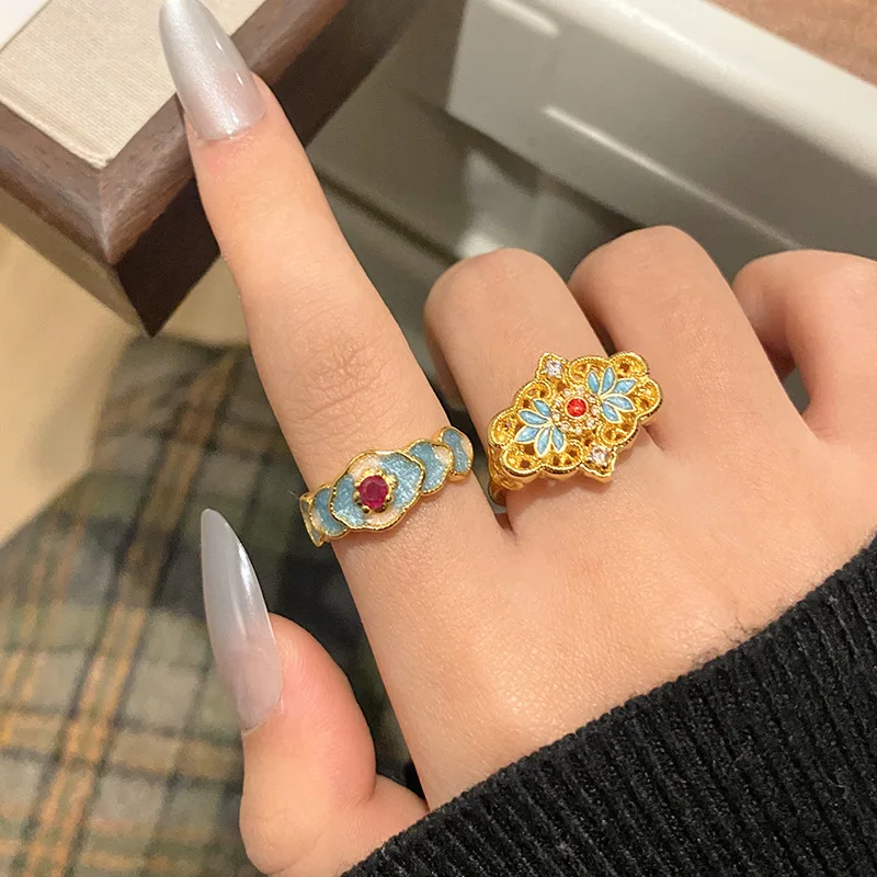 القرون الوسطى ضوء الفاخرة تنوعا رائعة بالتنقيط النفط الدائري النمط الصيني المد الوطني المينا المحروقة الأزرق الدانتيل القرع افتتاح حلقة