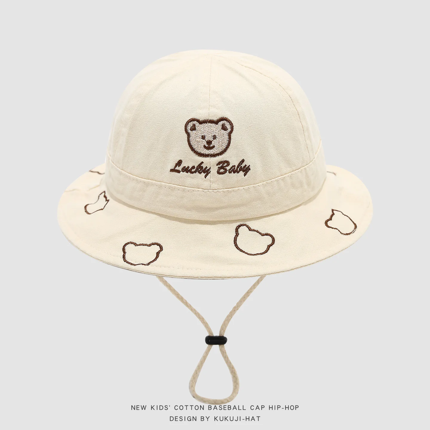 2026 Cute Cartoon Bear Baby Bucket Hat Summer Outdoor Baby Boys Girls Fisherman Hats Solid Color Infant Toddler Basin Cap view 3