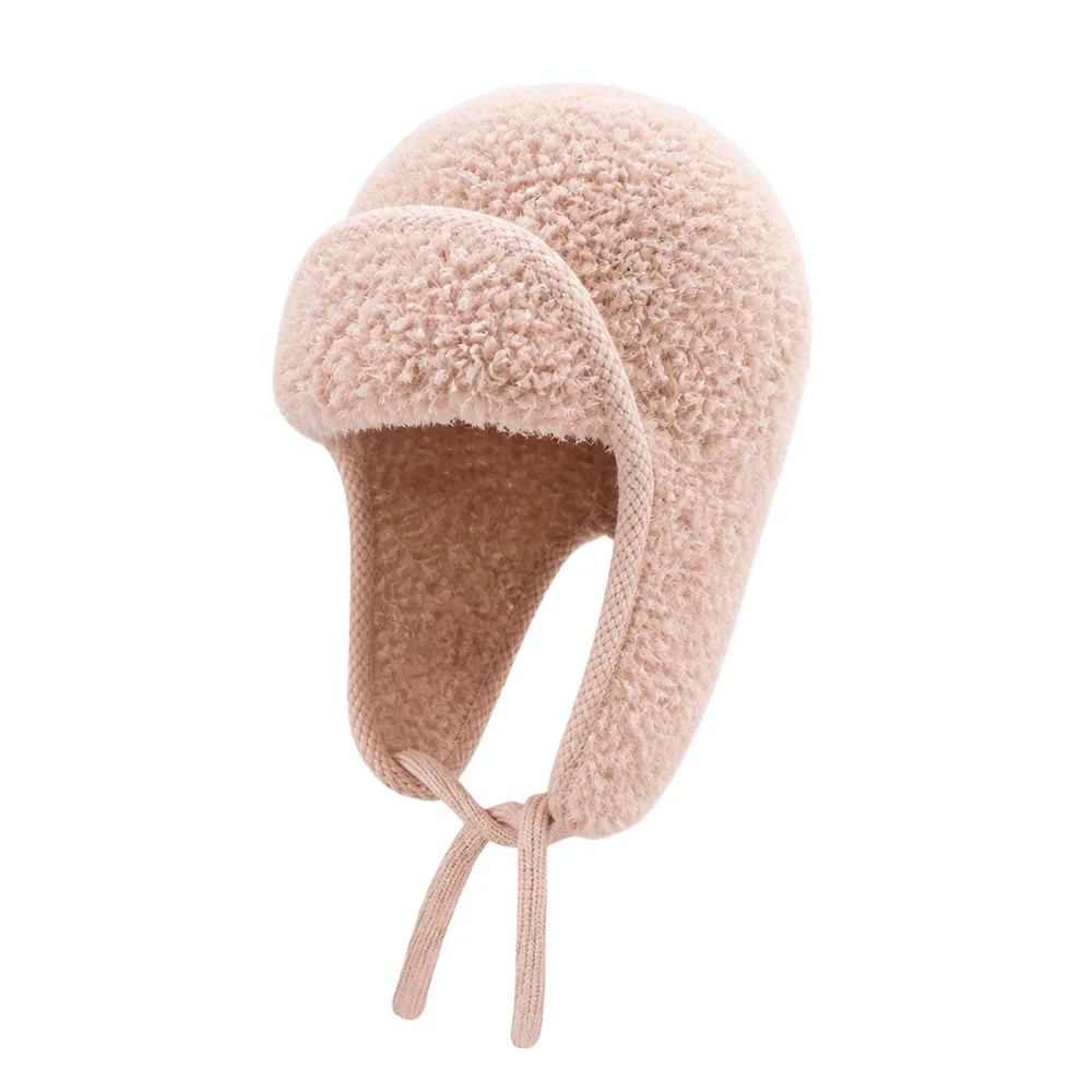 Fleece Lined Lamb Wool Ushanka Hat, Windproof Cold Resistant Pilot Cap for Cycling Skiing Winter