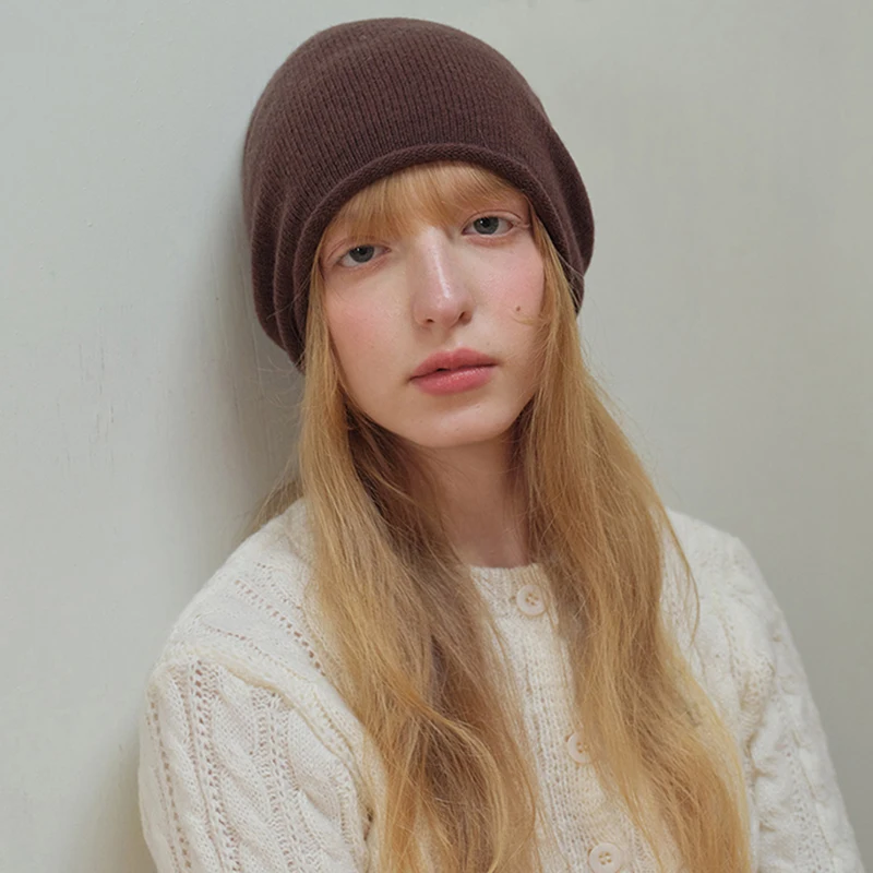 Women Fashion Knitted 100% Wool Beanie Hat Girls Caps Fashion Simple Warm Skullies Beanies Solid Winter Cold Proof Beanie Cap