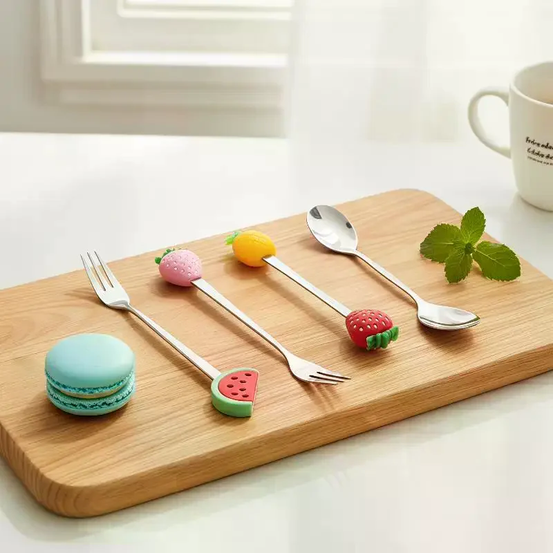 Fruit Shaped Sugar Ice Cream Dessert Kitchen Tool Coffeeware Coffee Spoon Teaspoon Fruit Fork Stirring Spoon