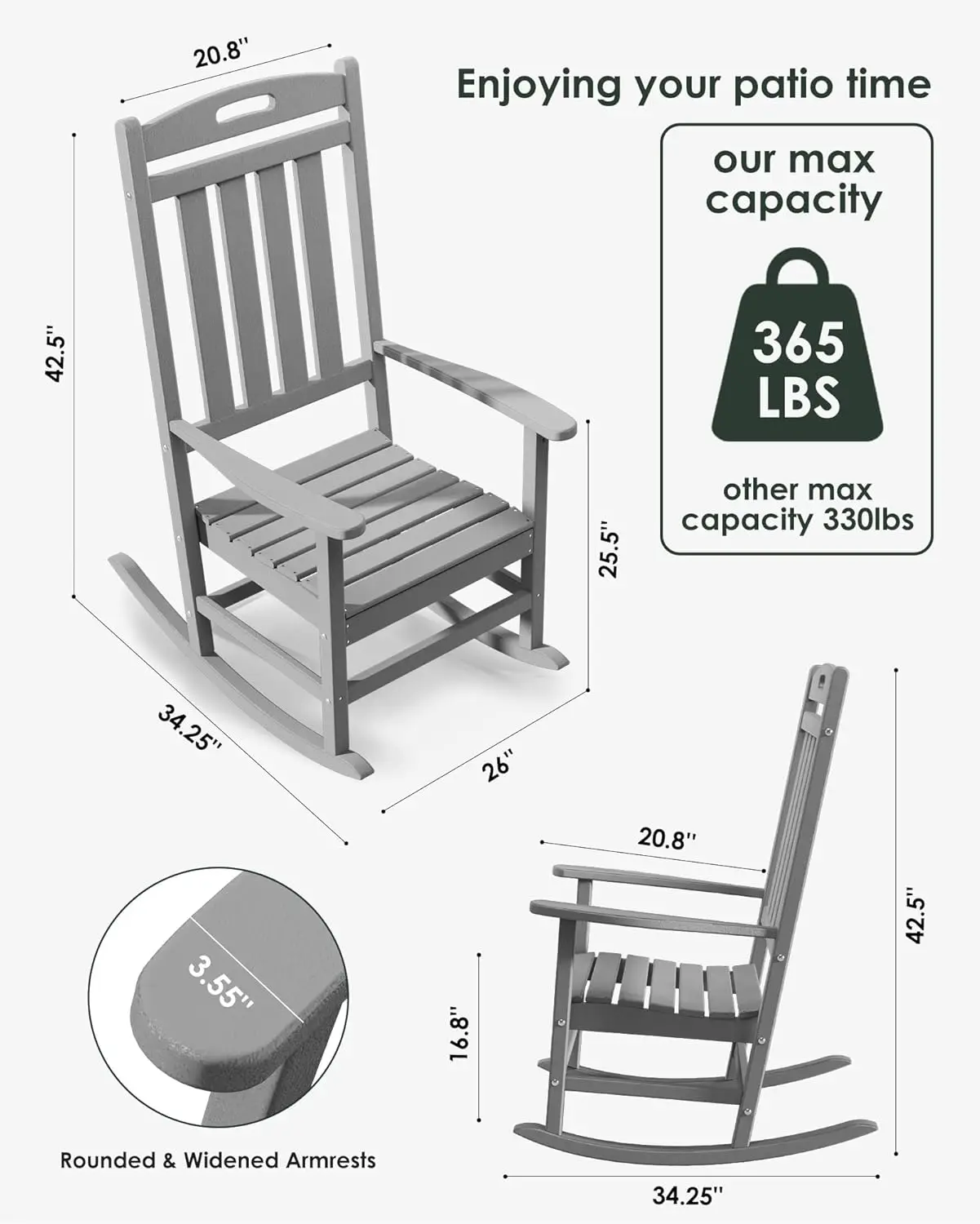Weather-Resistant Poly Lumber High Back Outdoor Rocking Chairs for Patio and Garden Comfort