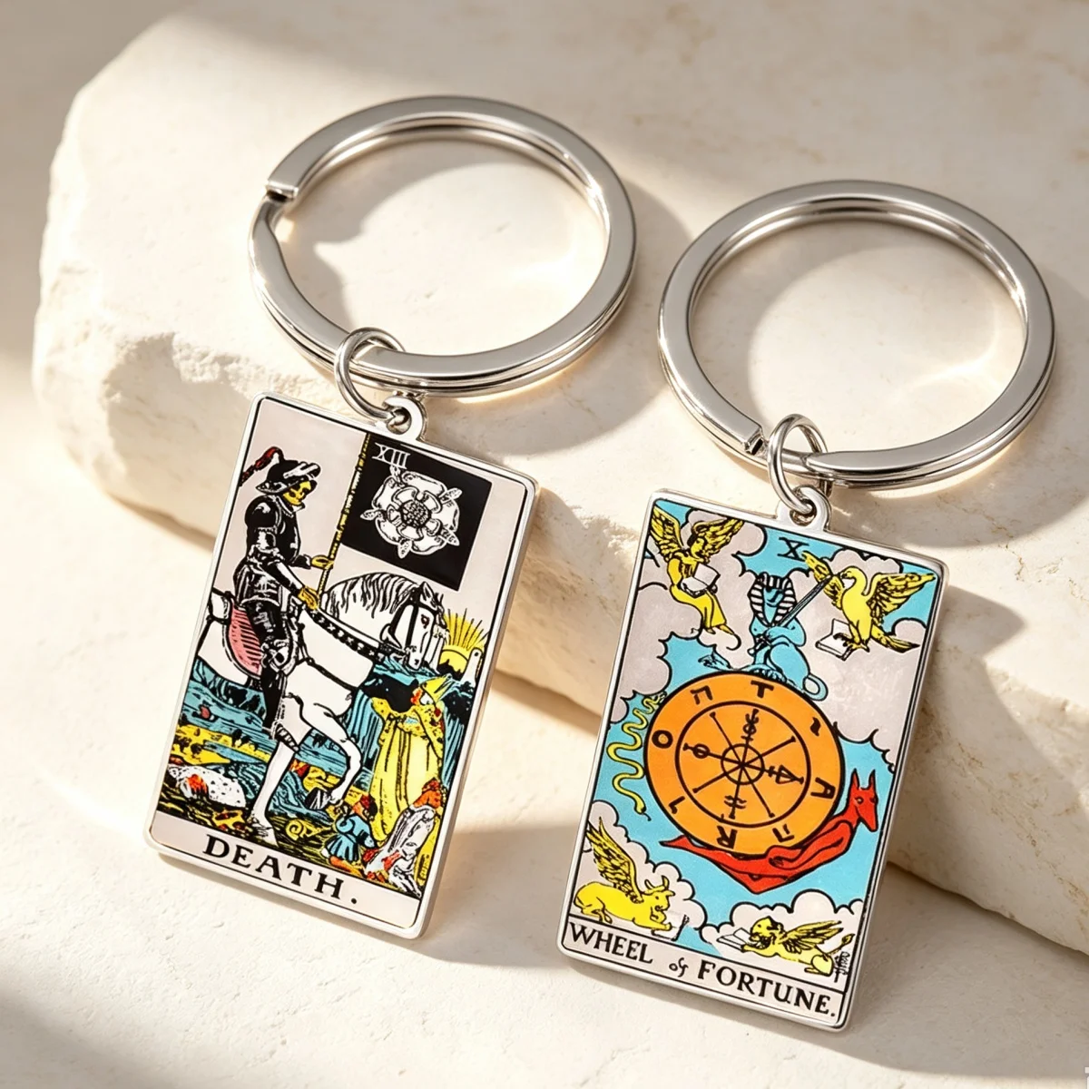 Tarot Card Keychain 22 Styles Major Arcana Divination Amulet Stainless Steel Square Pendant Key Ring Witchcraft Jewelry Gift