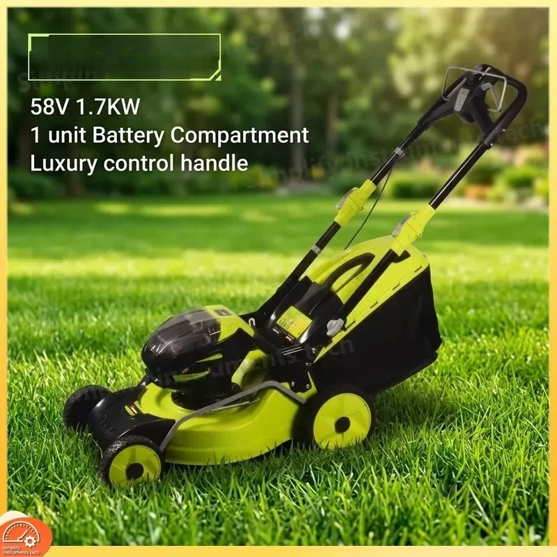 58V Cordless Lawn Mower 21 Inch Brushless Motor 1700W Self Propelled Push Mower 60L Grass Catcher 7 Height Adjustable Garden