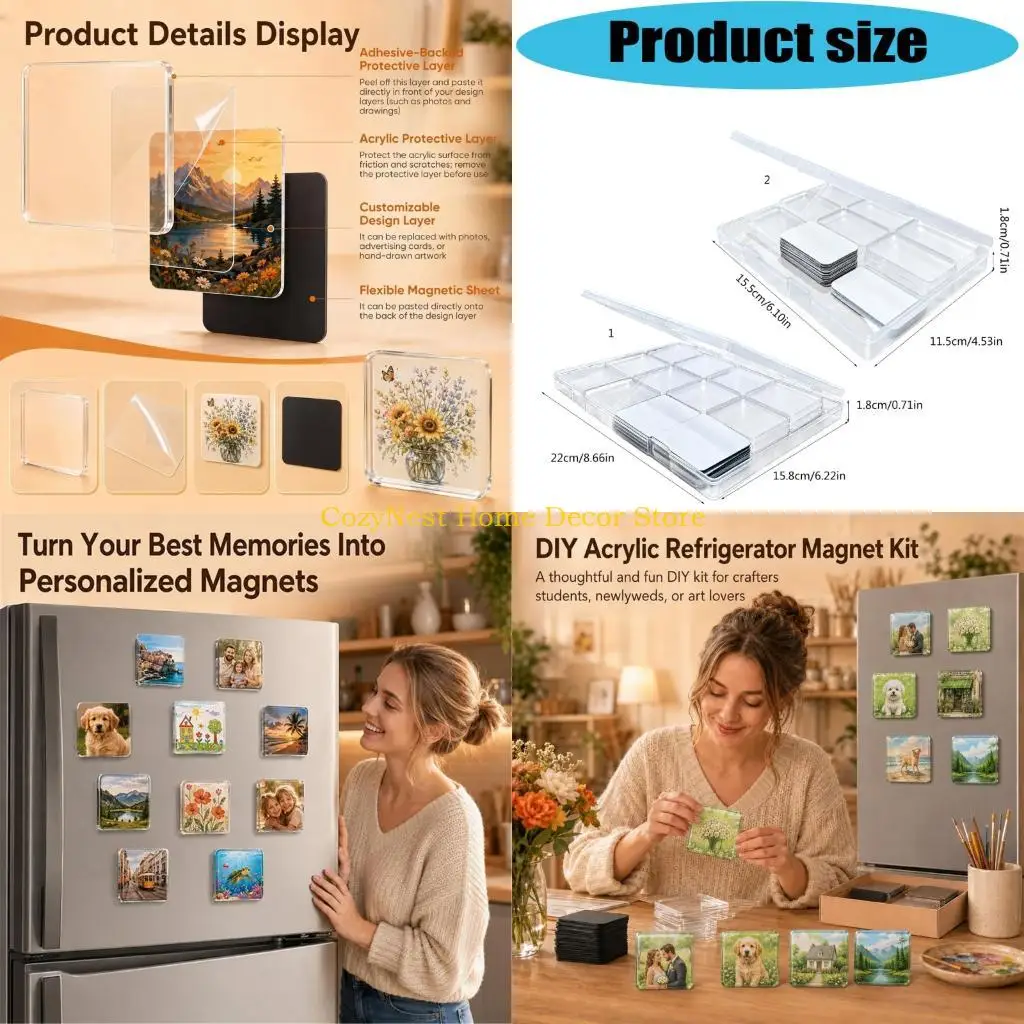 92MF Refrigerator Picture Craft Set with Clear Acrylic for Creating a Group of Meaningful Photo Magnets