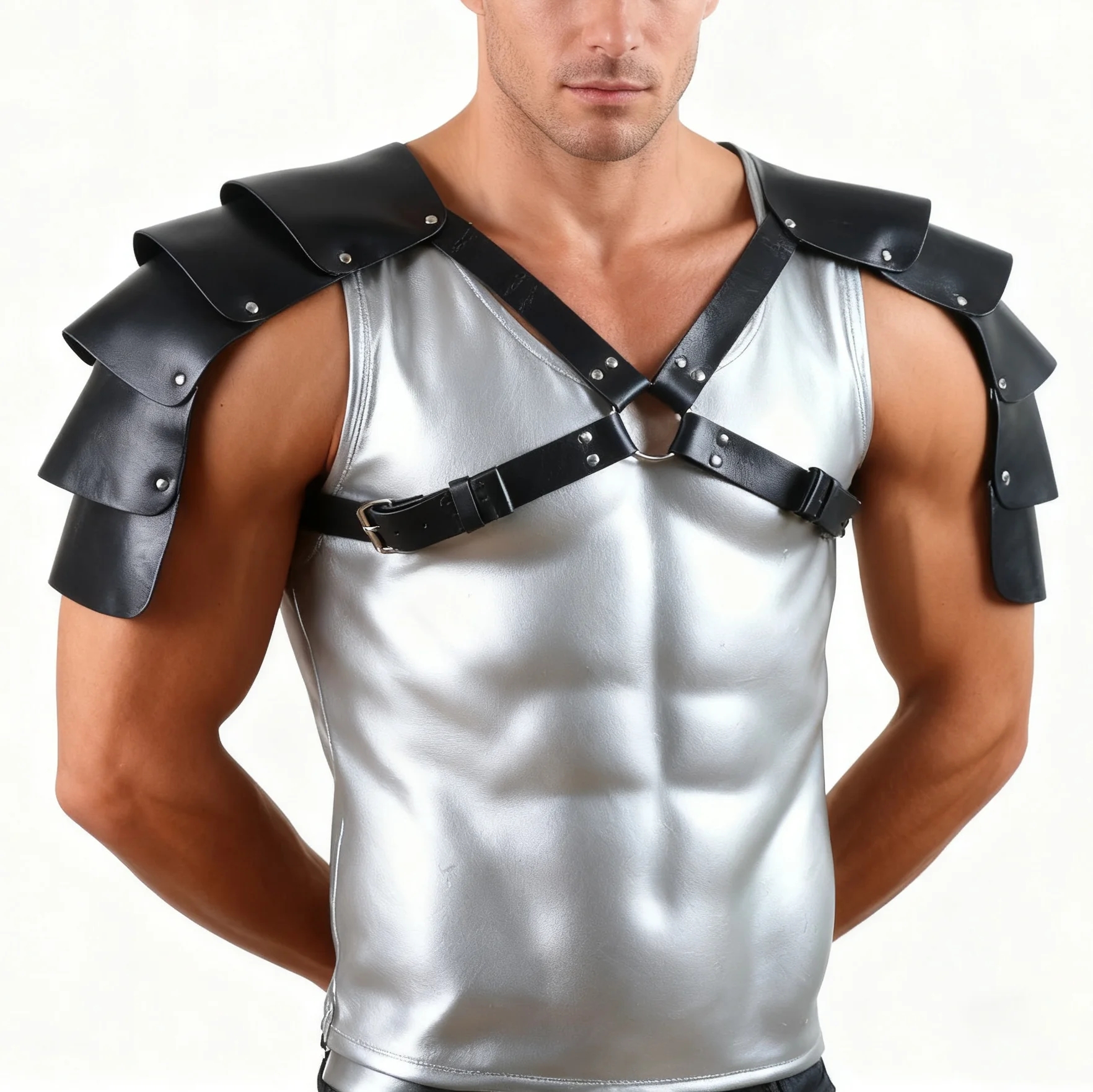 

Мужской средневековый плечевой доспехи из искусственной кожи, Хэллоуин, косплей, рыцарь, нагрудный ремень, регулируемый плечевой ремень викингов