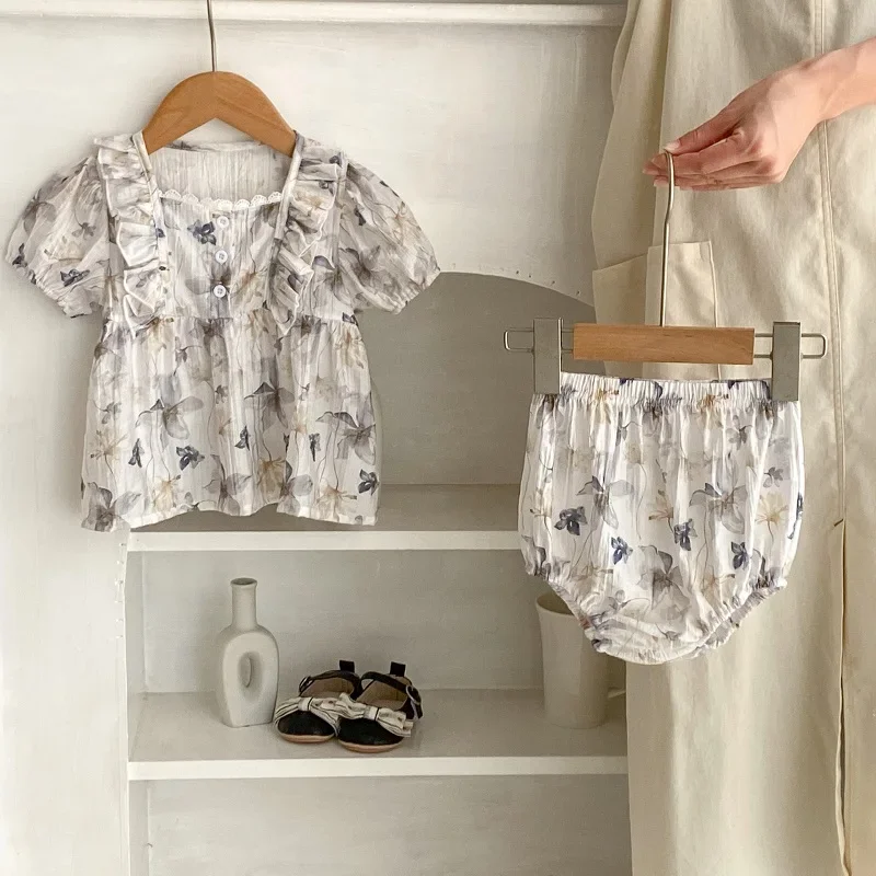 

Cute Baby Girl Clothes Set 0-3Years Newborn Kids Short Sleeve Flower Shirt Tops+Bloomers Shorts 2PCS Summer Outfits Clothing Set