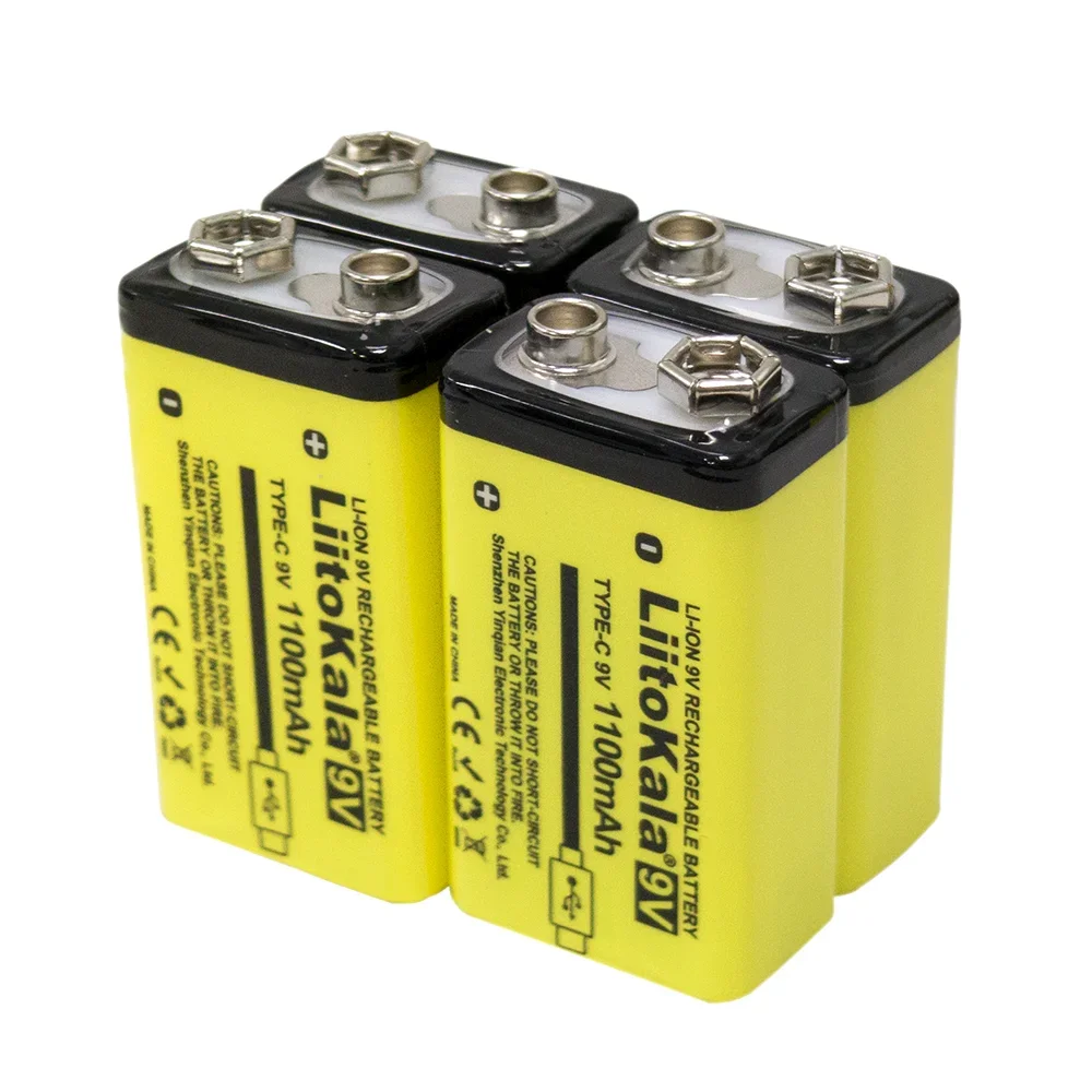 LiitoKala 9 فولت 1100 مللي أمبير بطارية ليثيوم قابلة للشحن USB 6F22 لعبة ميكروفون متعدد الغيتار KTV بالجملة