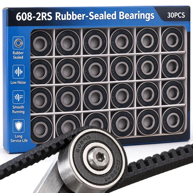 10/30PCS 608 2RS Bearings Double Rubber Seal Ball Bearing Steel Miniature Bearing Smooth Quiet Rotation for Roller Skate Motor