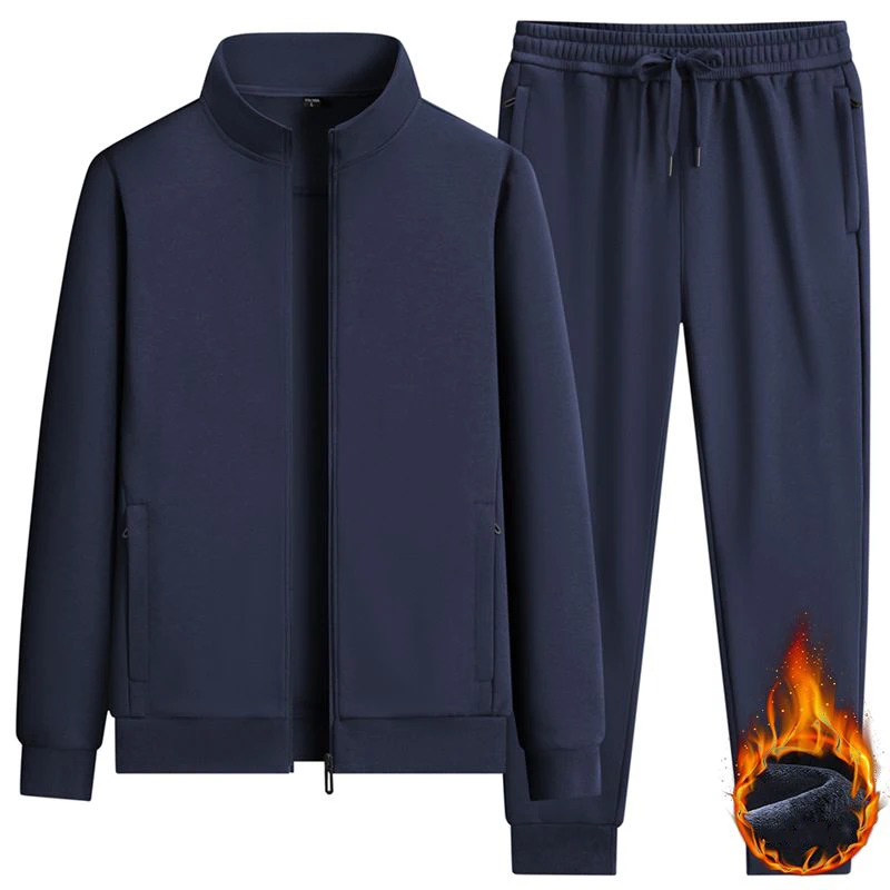 Autumn Winter Men's 2‑Piece Sports Tracksuit Male Thickened Warm Windproof Gym Suit Daily Casual Versatile Outerwear Sets view 4