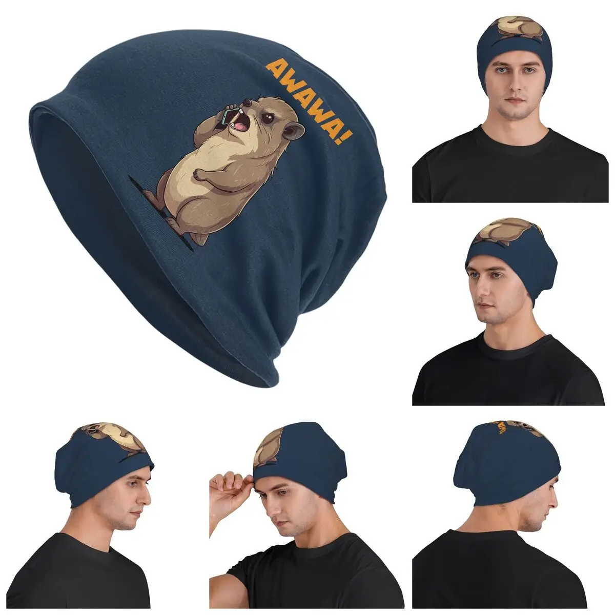 

Rock Hyrax Awawa On Phone Groundhog Dassi Warm Knitted Cap Fashion Bonnet Hat Autumn Winter Outdoor Beanies Hats Unisex Adult