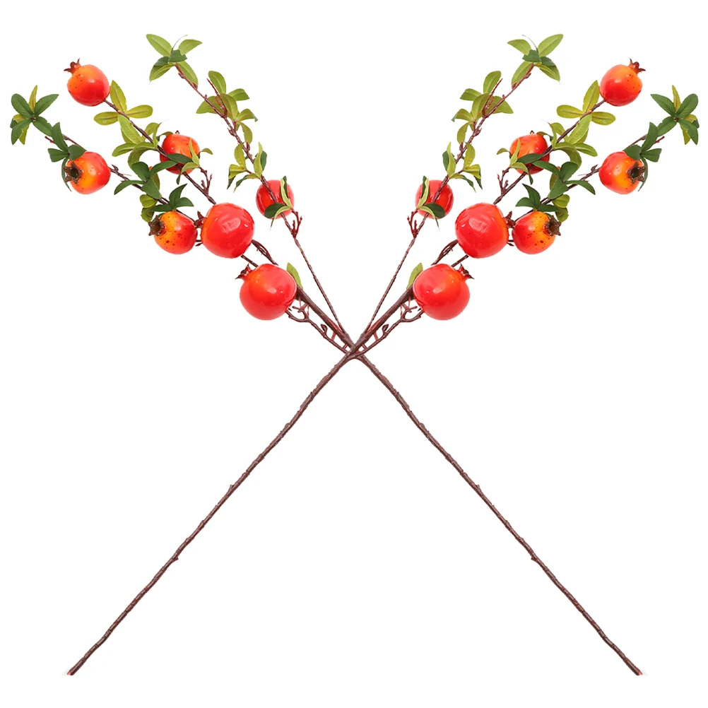 

2Pcs Artificial Pomegranate Stems Simulation Fruits Decor Plant Picks Wedding Party Home Fall Bedroom Room Decorative