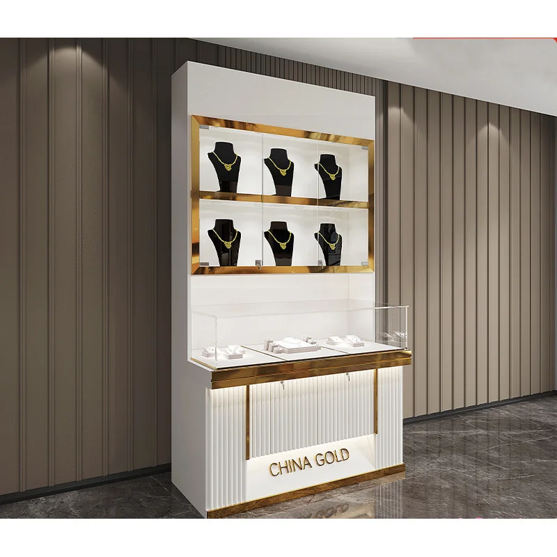 (Customized) custom jewelry kiosk showcase jewellery display cabinet luxury stainless steel frame glass jewelry showca