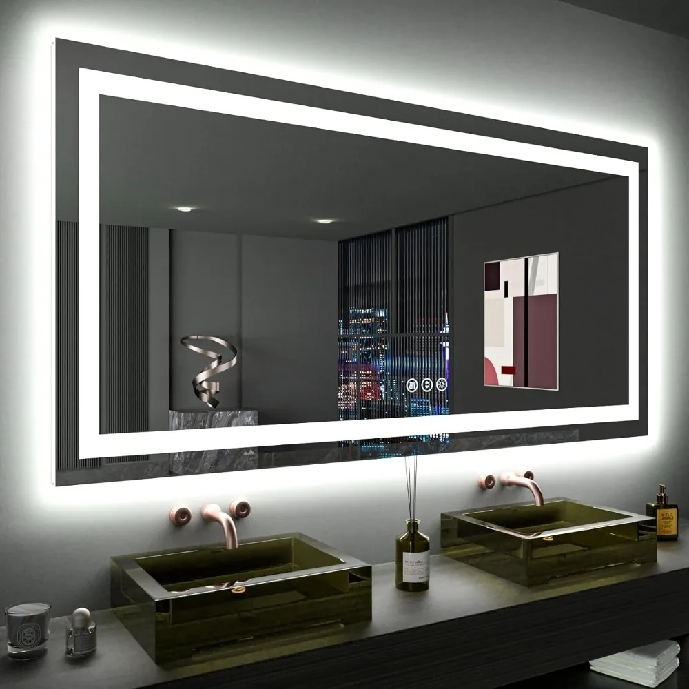 60X36 LED Bathroom Mirror with Lights Anti Fog Dimmable Backlit Front Lit Lighted Bathroom Vanity Mirror