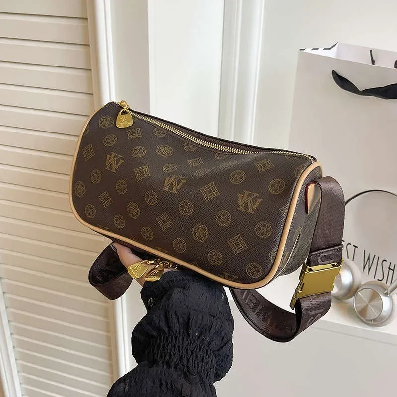 

Designer Fashion Shoulder Bags Wide Strap Crescent for Women 2025 New Pattern Printed Ladies Chest Single Shoulder Crossbody Bag