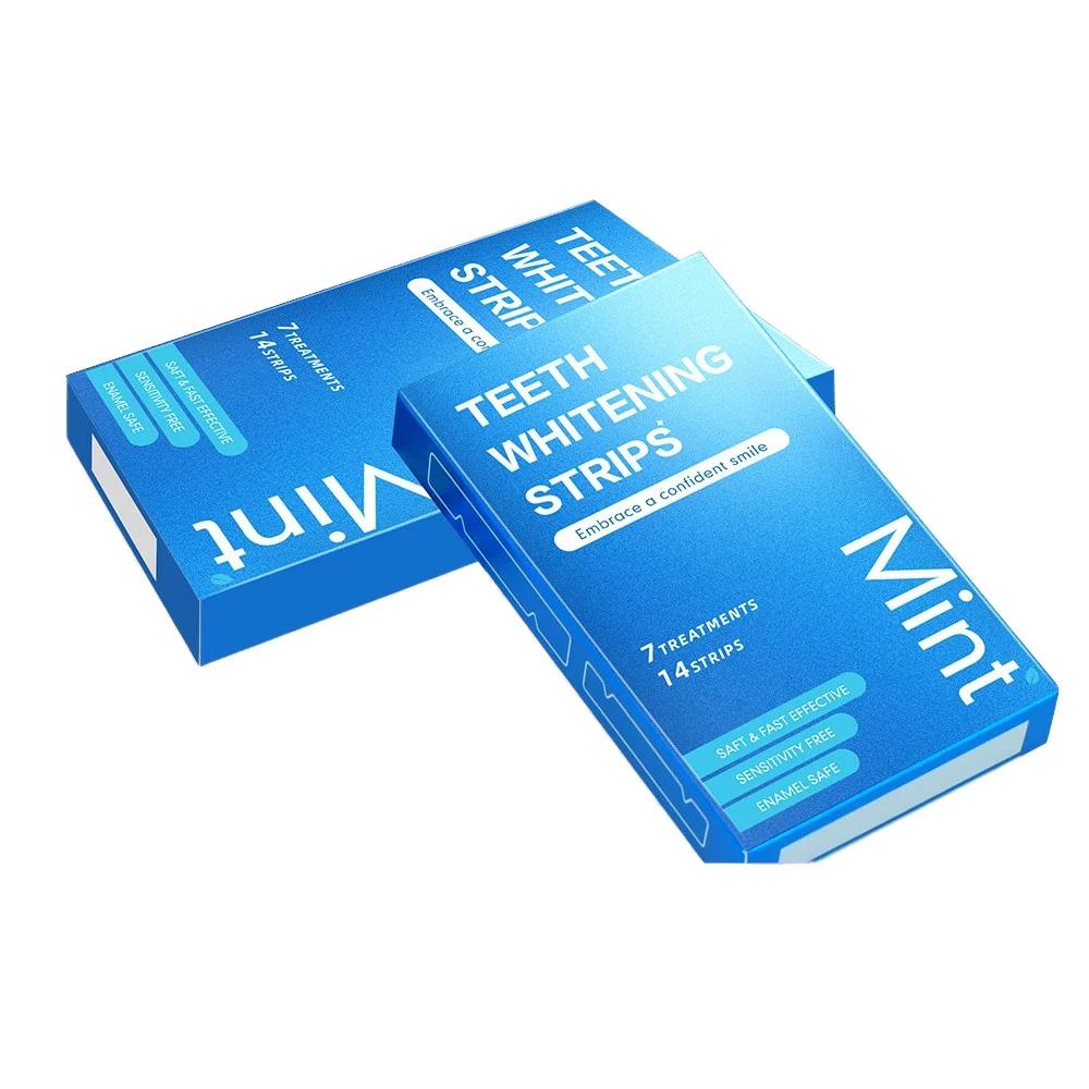 5 Boxes MOQ, 7 Pairs/14 Strips Per Box, Blue Non-Peroxide Strips, Stain Removal & Anti-Yellow
