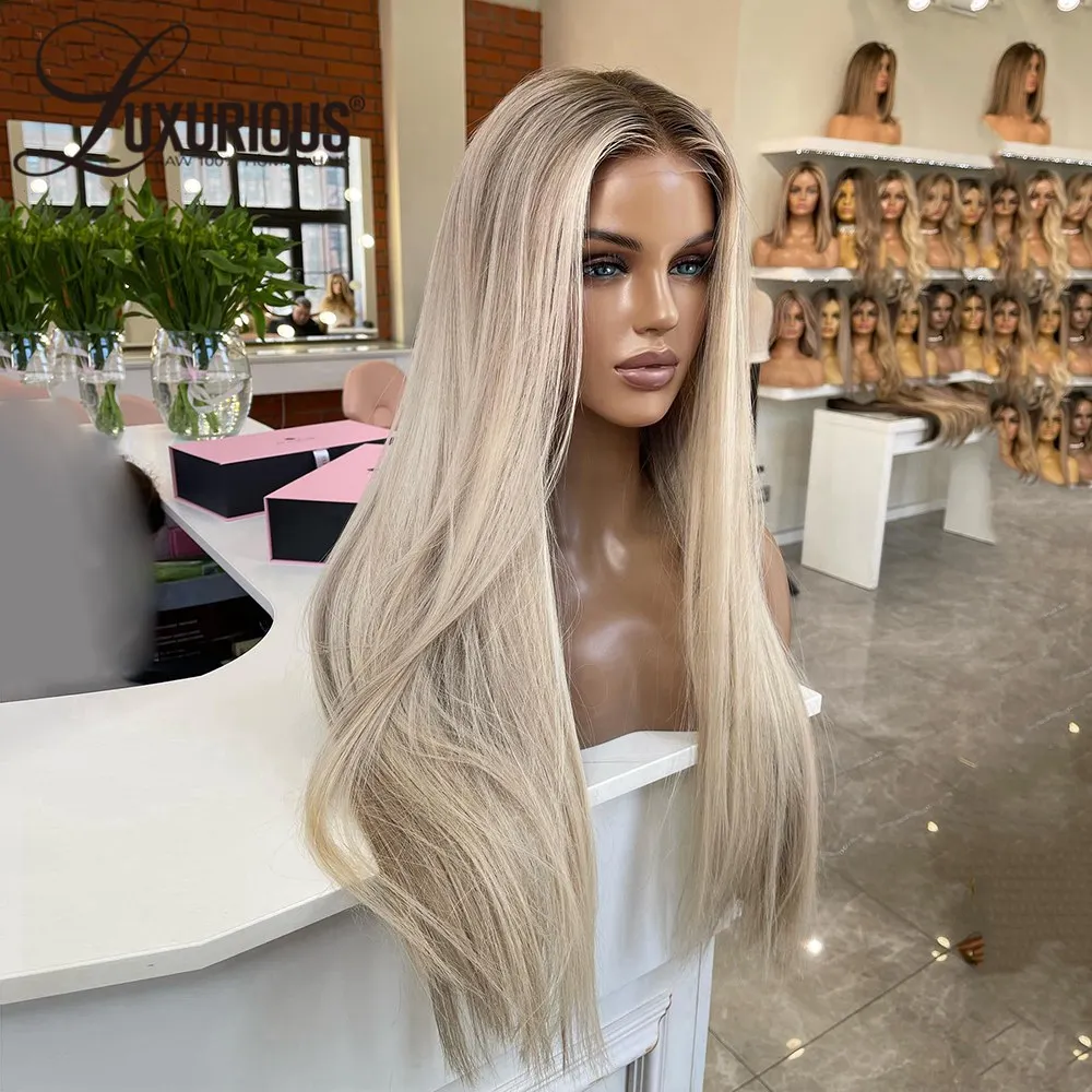 200% Ash Cream Blonde 13X4 Lace Front Wig Remy Human Hair Transparent Straight Ombre Colored 13x6 Frontal Wigs Preplucked