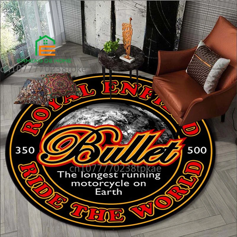 Retro Royal Enfield motorcycle Printing Round Carpet Living Room Bedroom Beautiful Rugs Non -slip Door Pad Floor Mats Area Rug