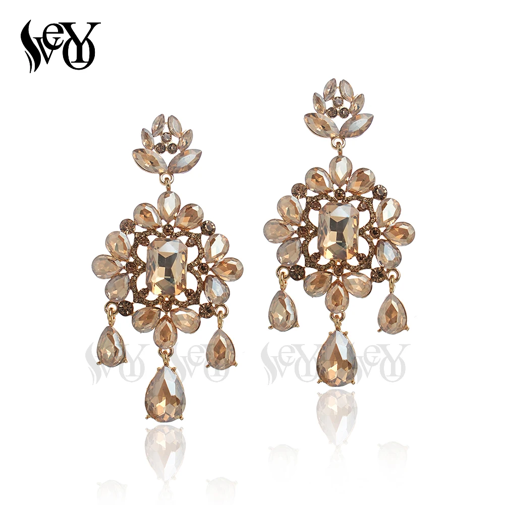 VEYO Vintage Lady Crystal Drop Earrings Luxury Wedding Bride Dangle Earrings Fashion Jewelry for Women New