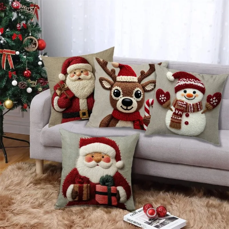 

45cm Grey Red Christmas Pillowcase Cartoon Santa Snowman Elk Sofa Cushion Cover Home Bed Car Decor Merry Christmas