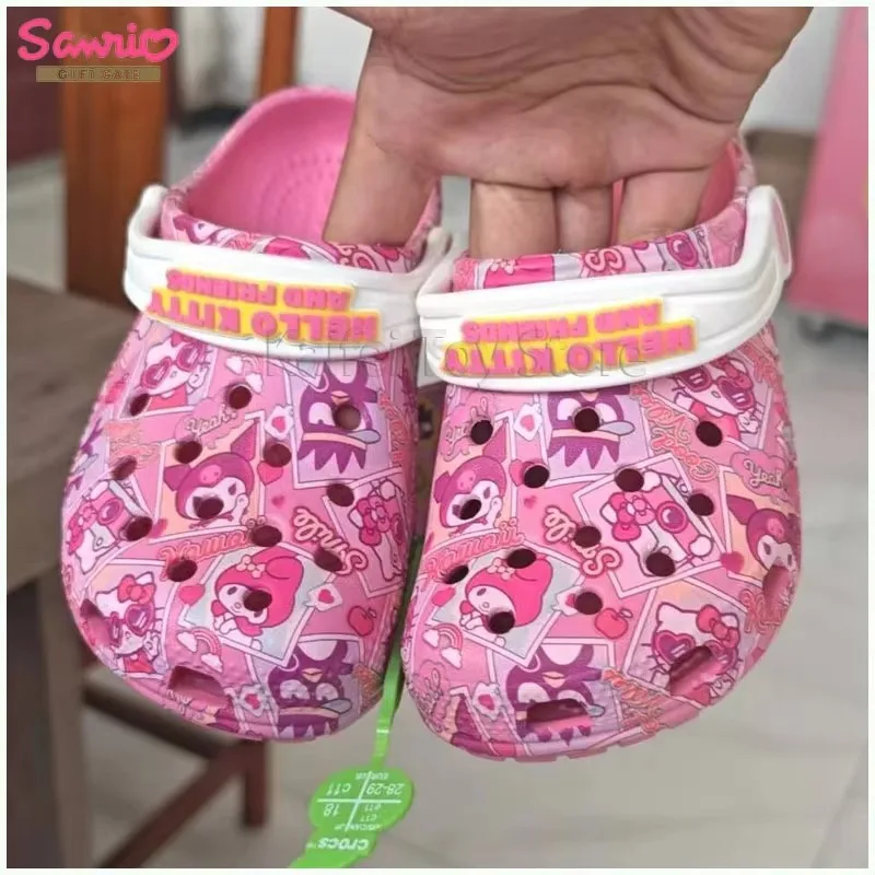 Sanrio Hellokitty Kuromi Stitch Melody Summer Girls Cartoon Children Slippers Non-slip Soft-soled Wrap Toe Sandals Girl Gift