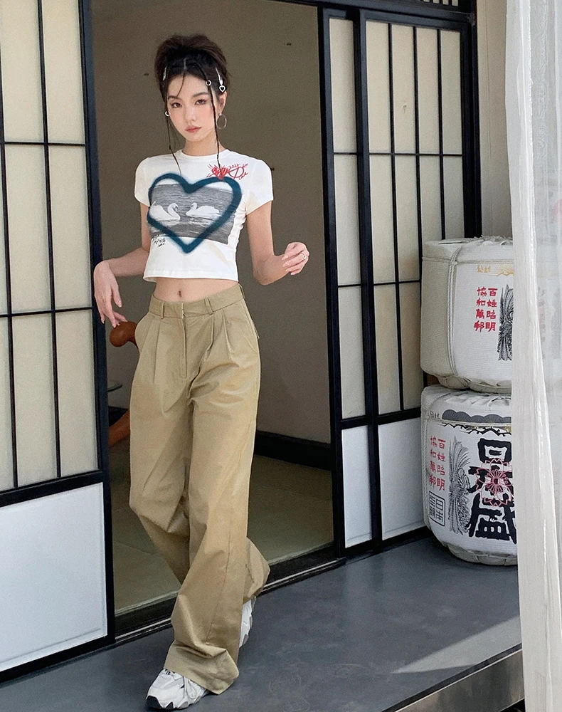 Cotton Cargo Pants For Women 2024 New Fashion Stylish High Waisted Wide Leg Pants Casual Chic Loose Straight Sweatpants Trousers